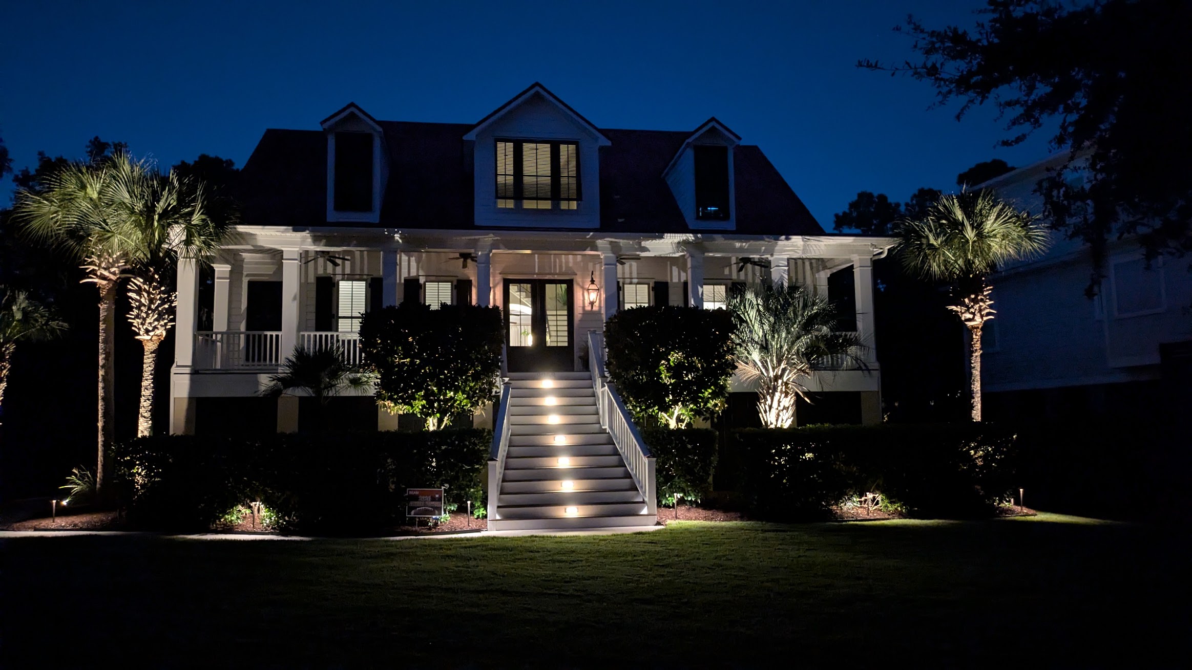 Hamlin Plantation home after landscape lighting installation in Charleston, South Carolina