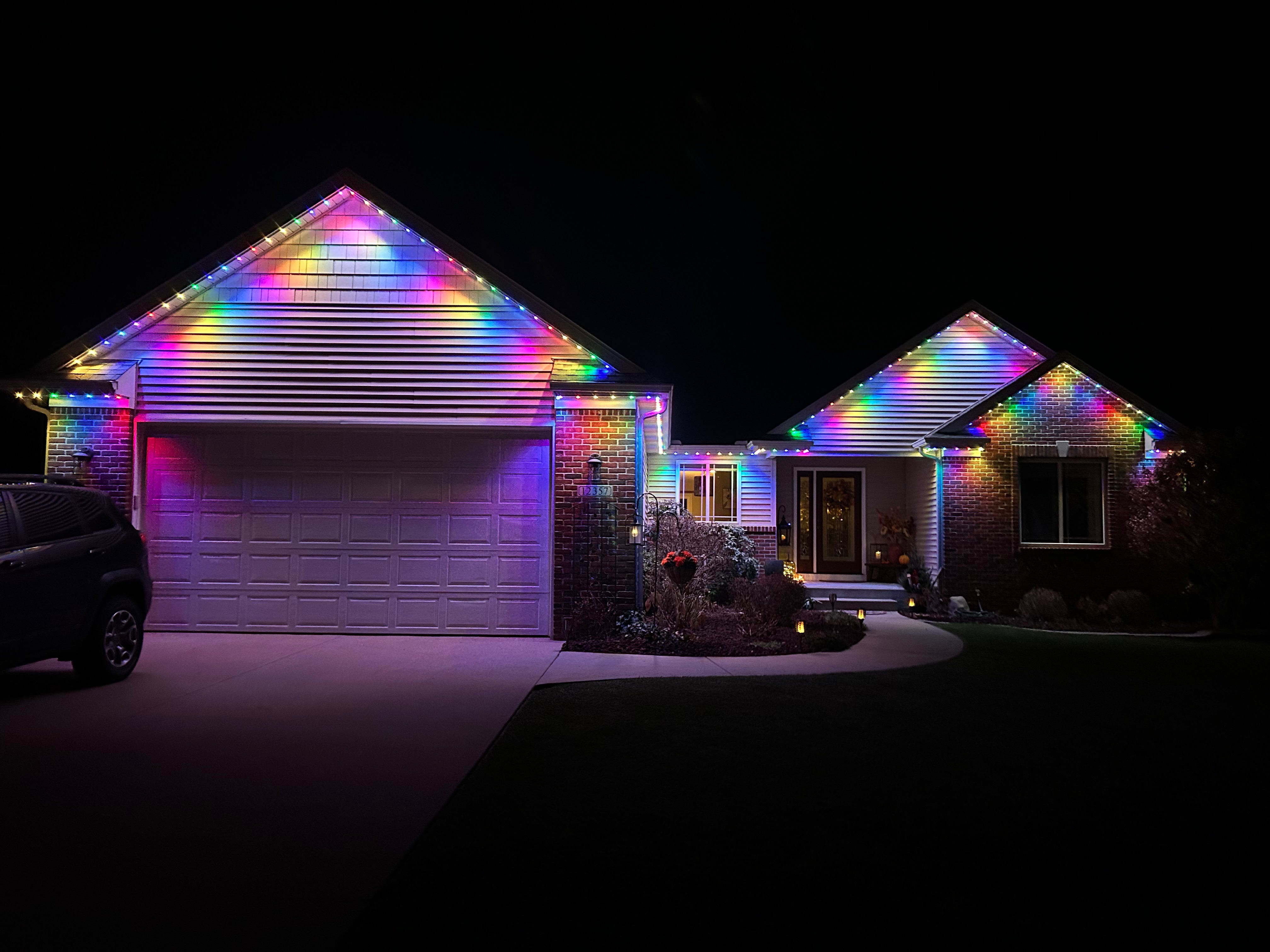 WiFi controllable permanent outdoor lighting on a Charleston area home with app controlled color scenes